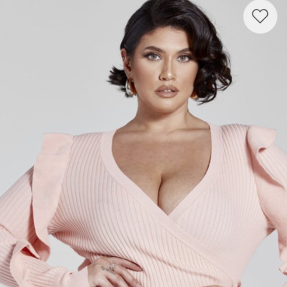 FTF Pink Dahlia Ruffle Detail Wrap Sweater Size 2 (18/20) - Picture 3 of 5